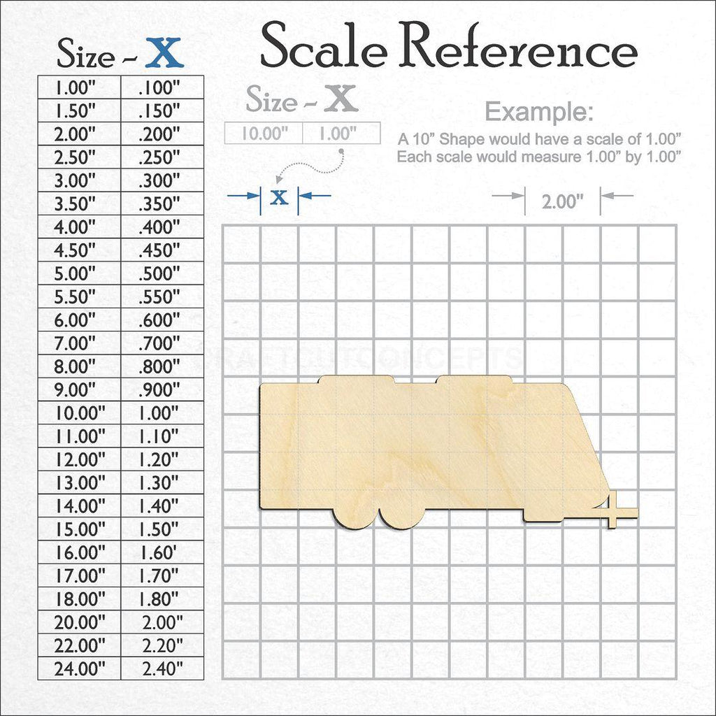 A scale and graph image showing a wood  Travel Trailer camper craft blank