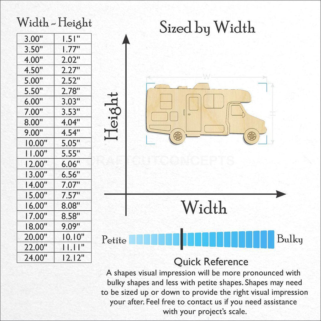 Sizes available for a laser cut  RV camper craft blank