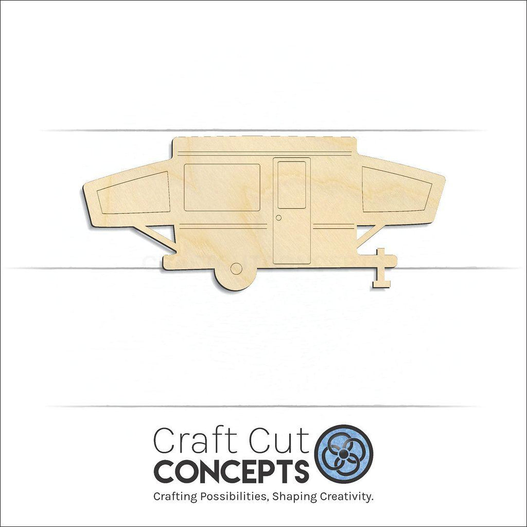 Craft Cut Concepts Logo under a wood  Popup Camper craft shape and blank