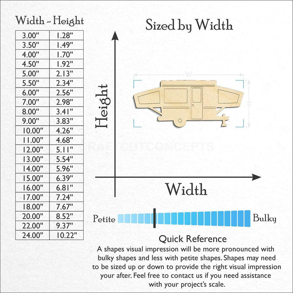 Sizes available for a laser cut  Popup Camper craft blank