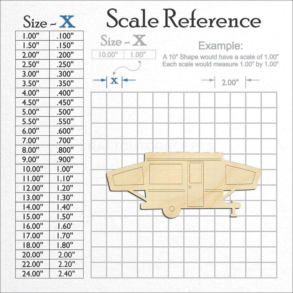 A scale and graph image showing a wood  Popup Camper craft blank