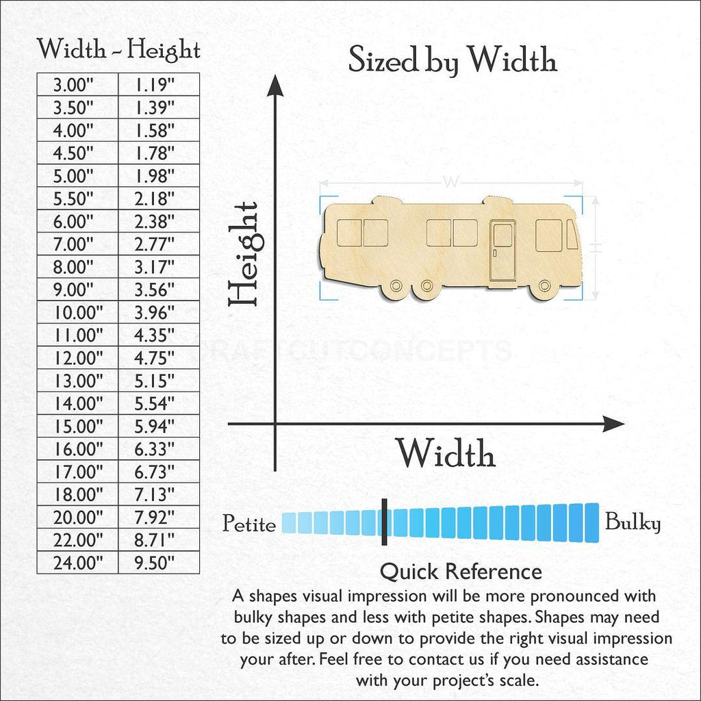 Sizes available for a laser cut  RV Camper craft blank