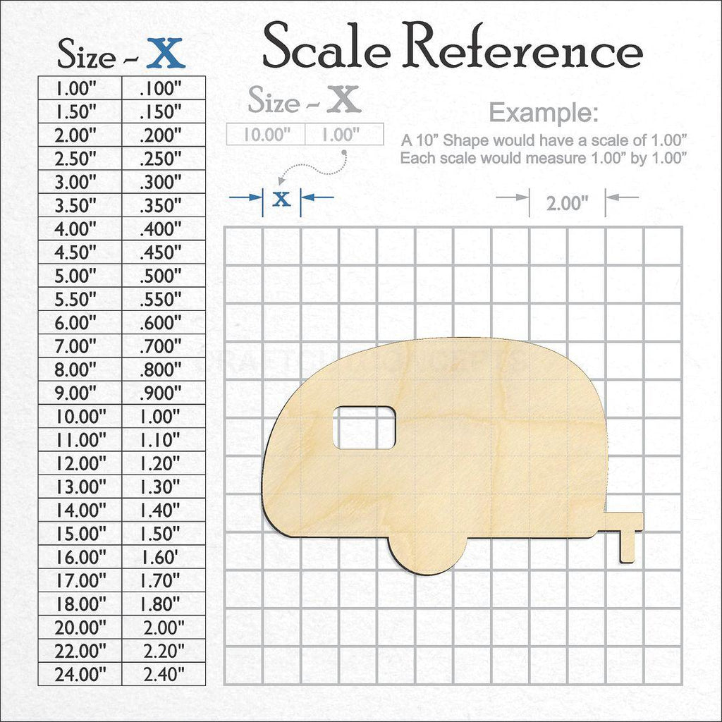 A scale and graph image showing a wood  Camper craft blank