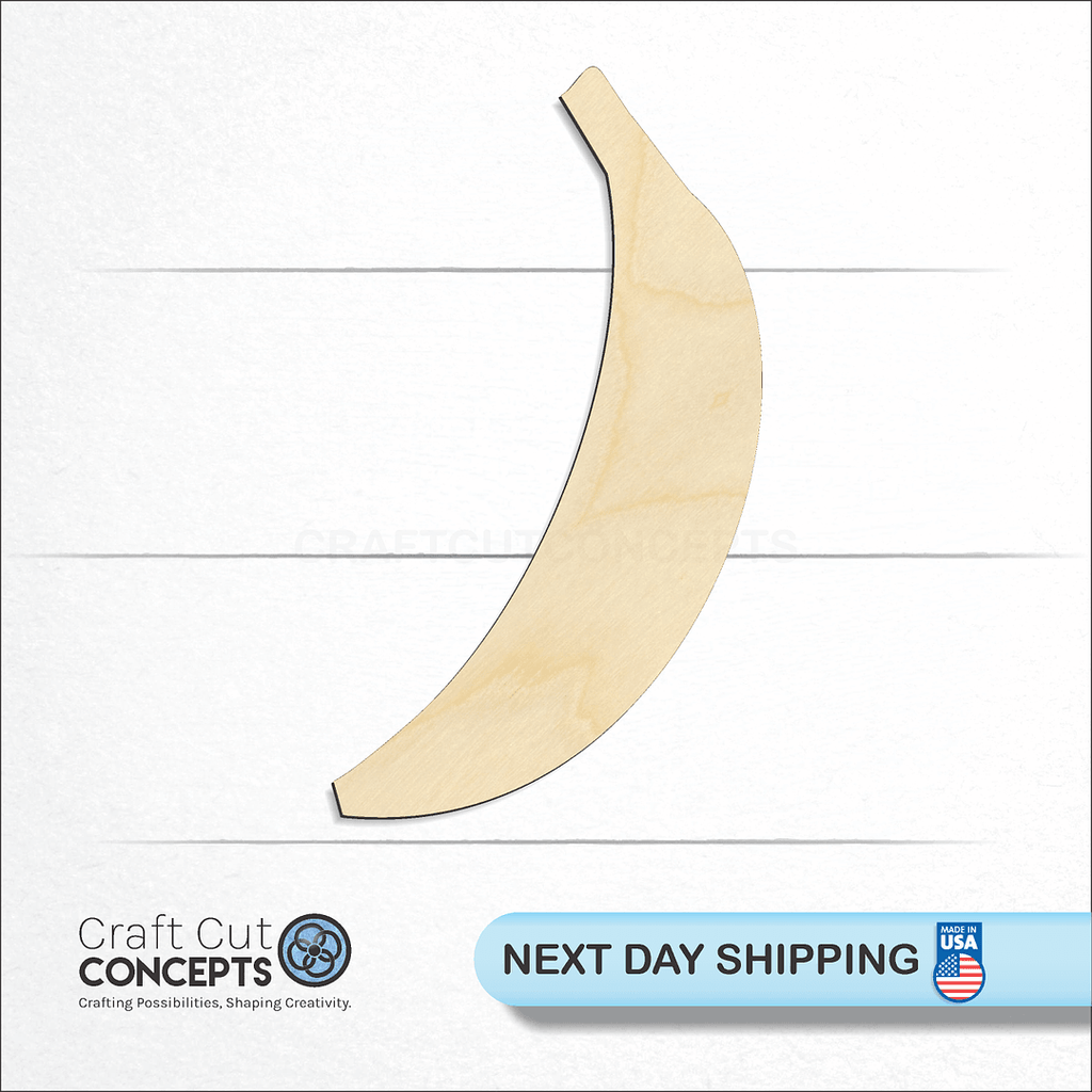 Craft Cut Concepts logo and next day shipping banner with an unfinished wood Banana craft shape and blank