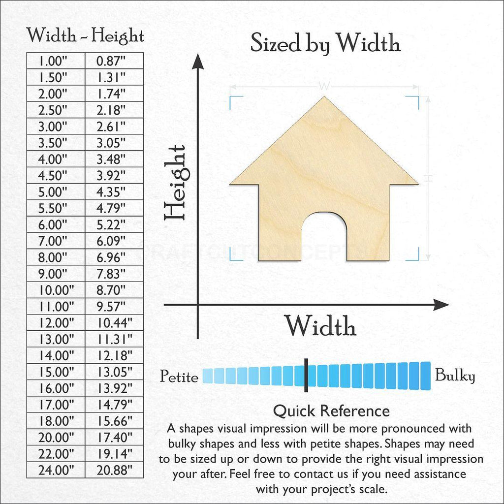 Sizes available for a laser cut Dog House craft blank