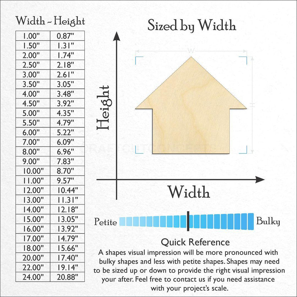 Sizes available for a laser cut House craft blank