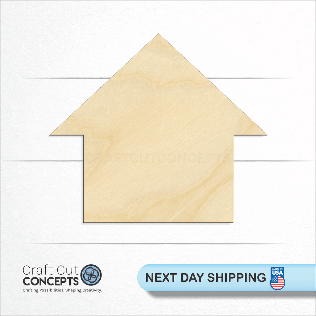 Craft Cut Concepts logo and next day shipping banner with an unfinished wood House craft shape and blank