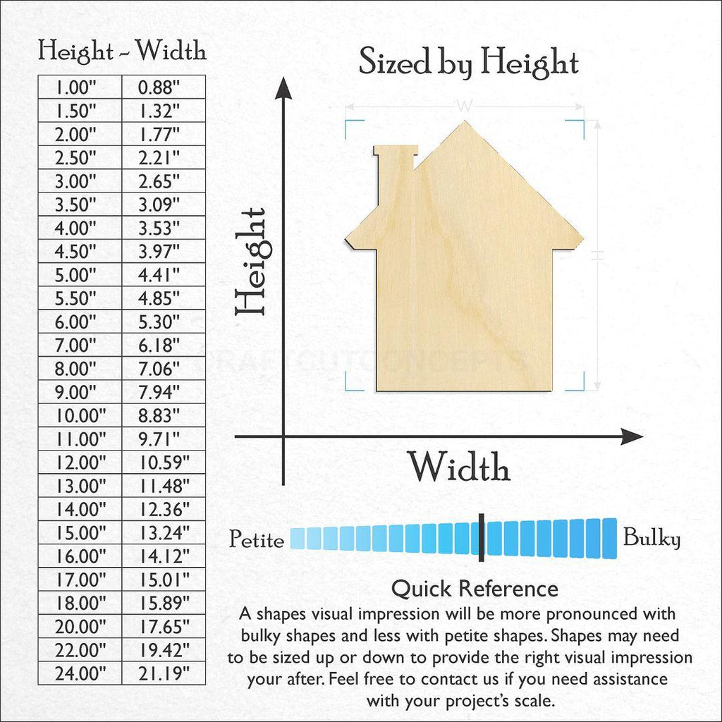 Sizes available for a laser cut House craft blank