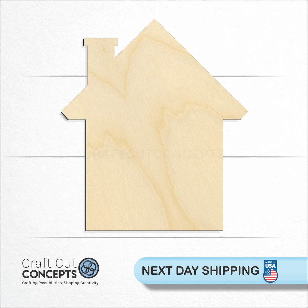 Craft Cut Concepts logo and next day shipping banner with an unfinished wood House craft shape and blank