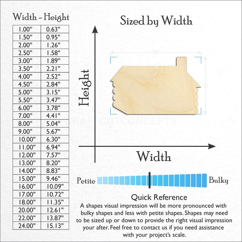 Sizes available for a laser cut Log House craft blank