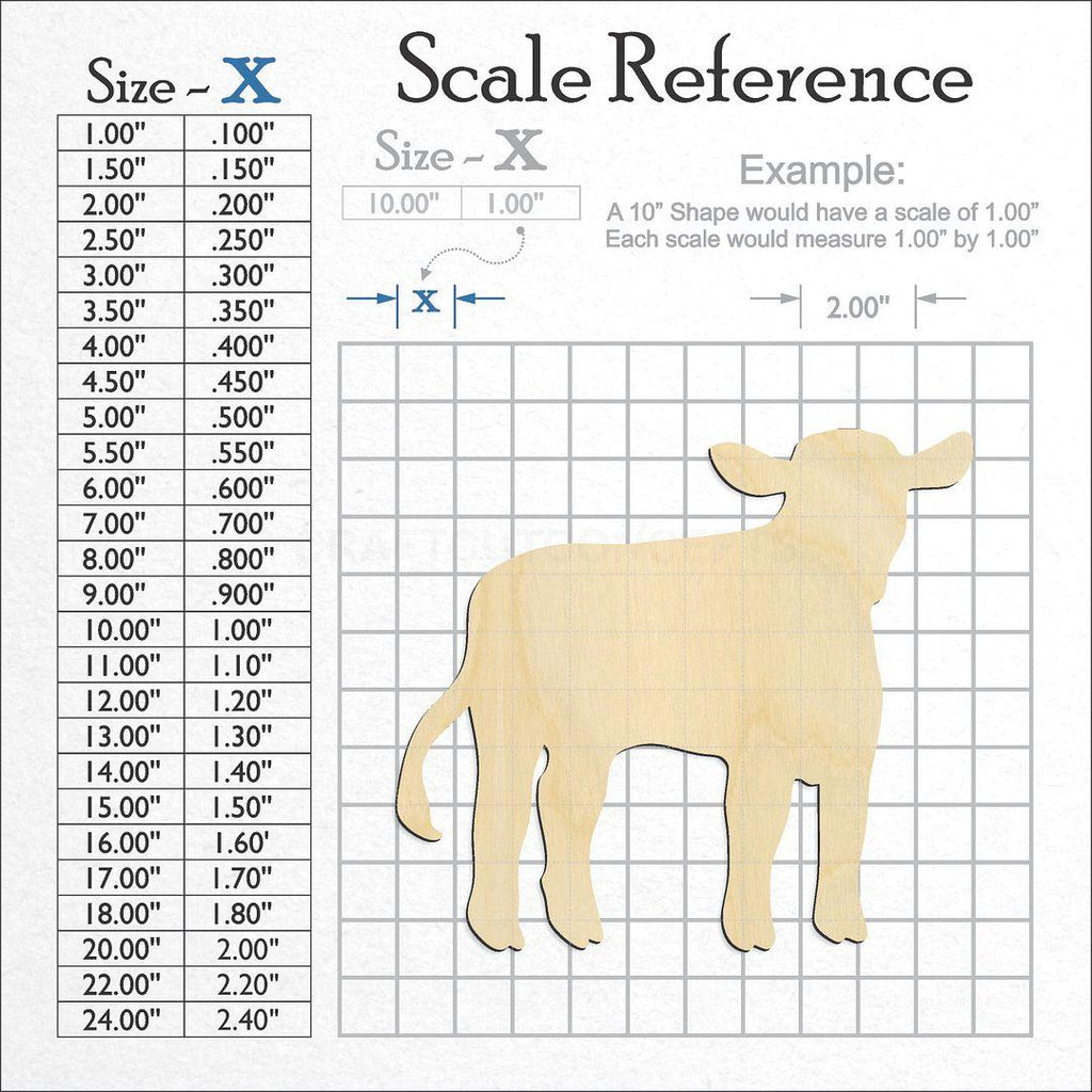 A scale and graph image showing a wood Cow Calf craft blank