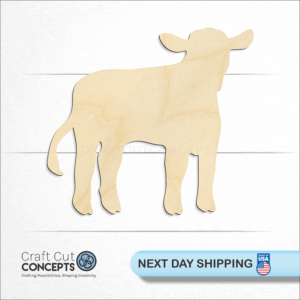 Craft Cut Concepts logo and next day shipping banner with an unfinished wood Cow Calf craft shape and blank