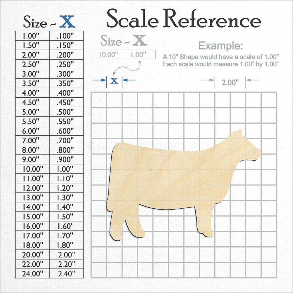 A scale and graph image showing a wood Cow craft blank