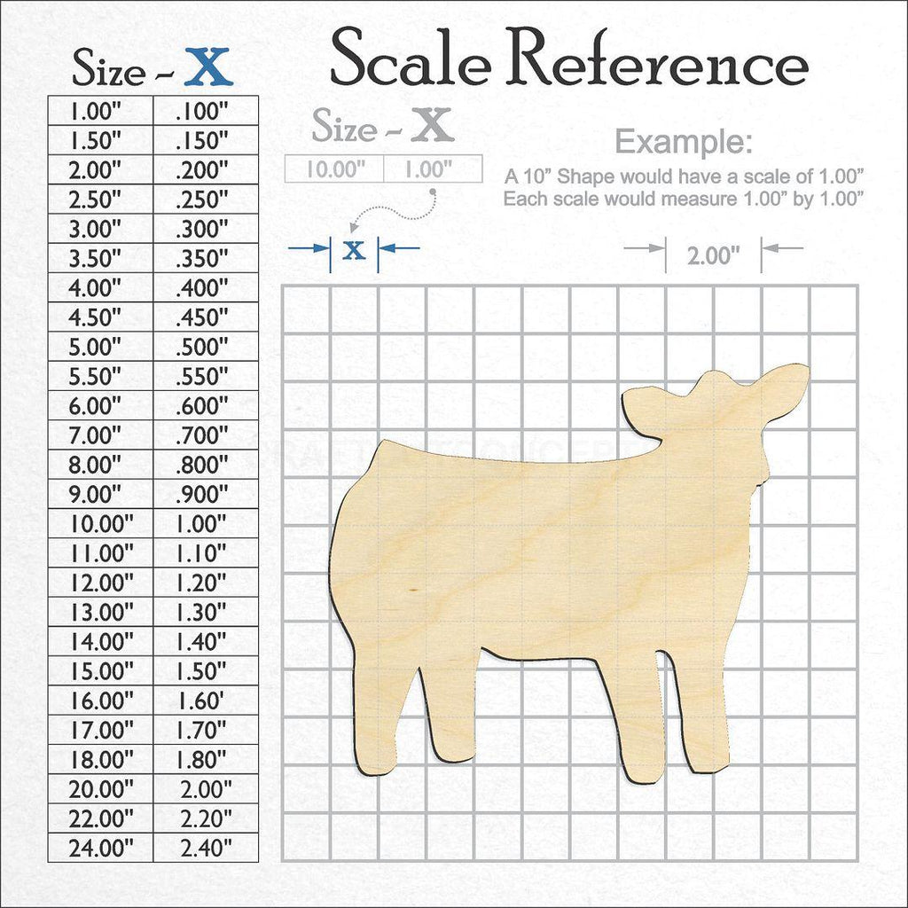 A scale and graph image showing a wood Cow 2 craft blank