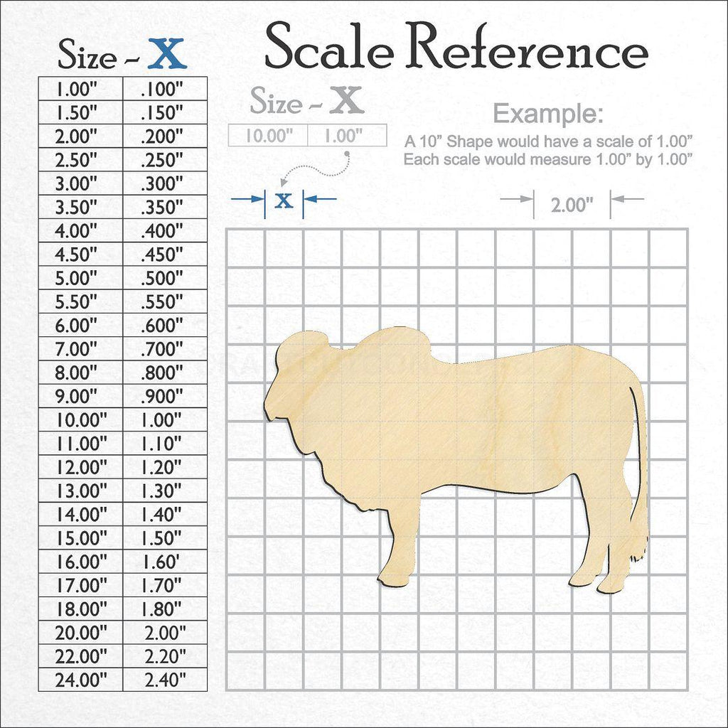 A scale and graph image showing a wood Brahma Cow craft blank