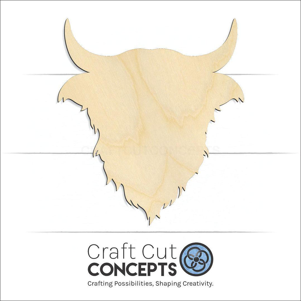 Craft Cut Concepts Logo under a wood Highland Cow Head craft shape and blank