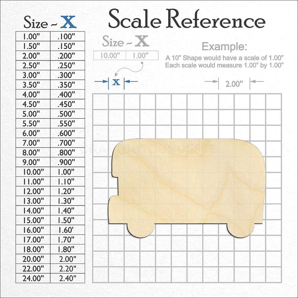 A scale and graph image showing a wood Double Decker Bus craft blank