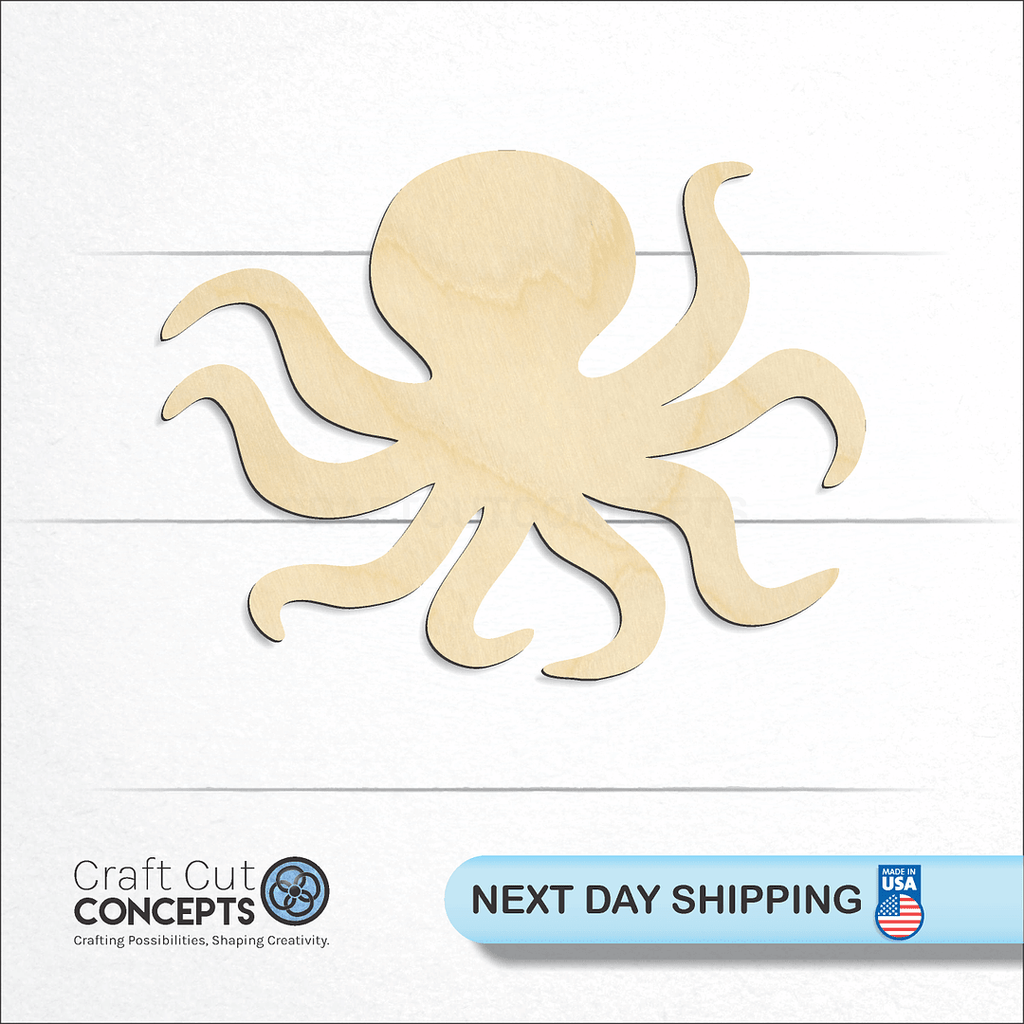 Craft Cut Concepts logo and next day shipping banner with an unfinished wood Octopus-2 craft shape and blank