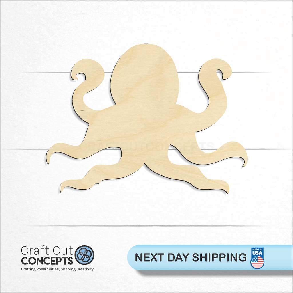 Craft Cut Concepts logo and next day shipping banner with an unfinished wood Octopus craft shape and blank