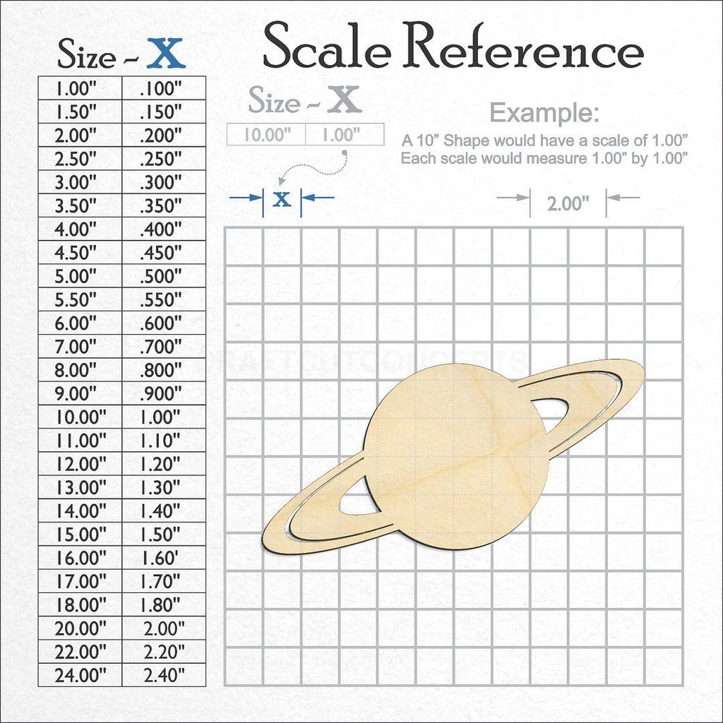 A scale and graph image showing a wood Planet Saturn craft blank
