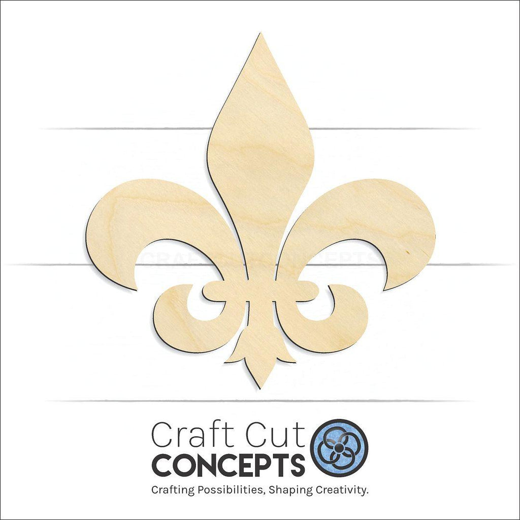 Craft Cut Concepts Logo under a wood Flur de Lis craft shape and blank