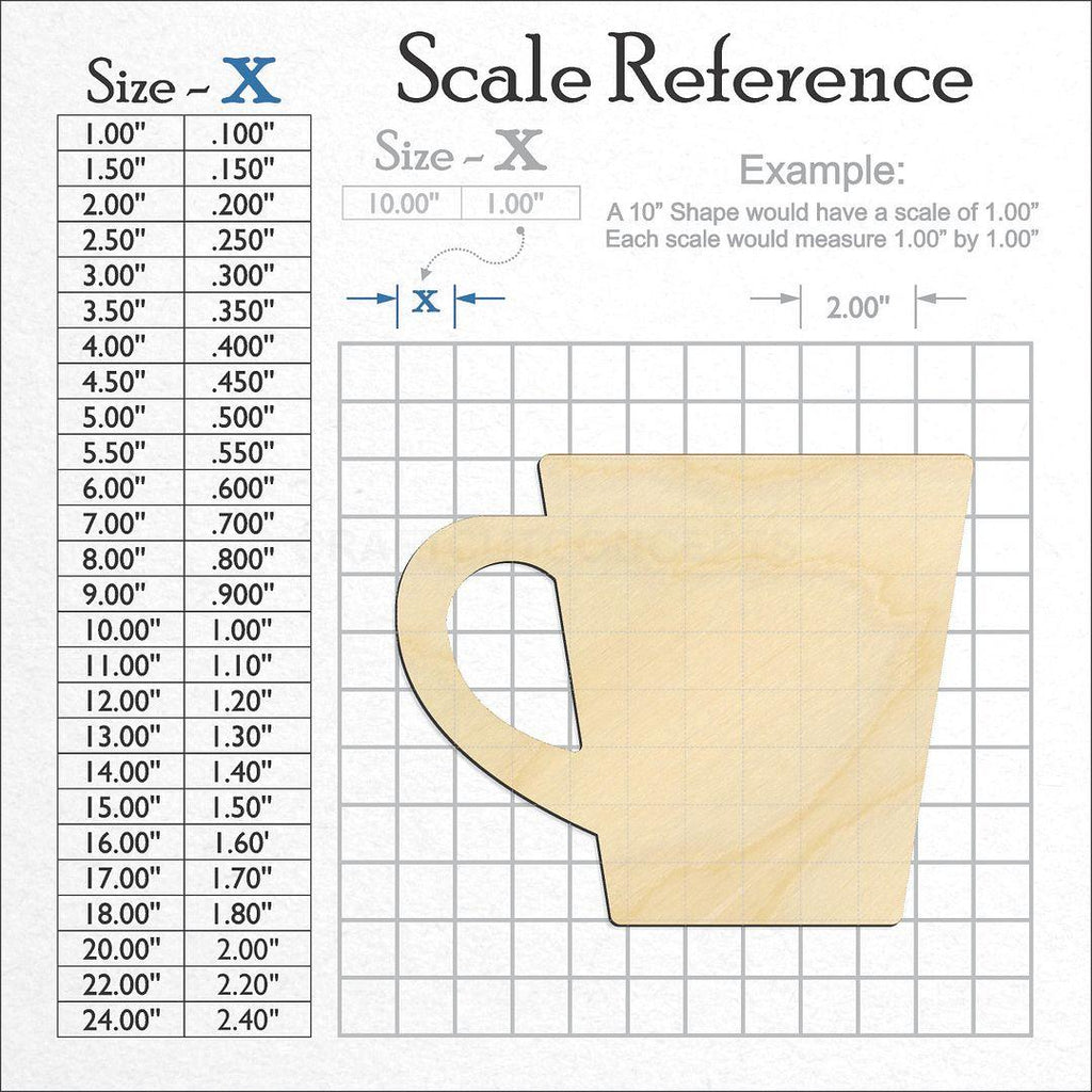 A scale and graph image showing a wood Coffee Mug craft blank