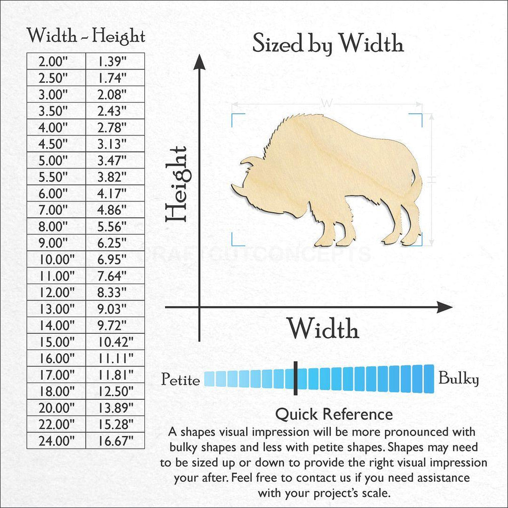 Sizes available for a laser cut Buffalo Bison with Horn craft blank