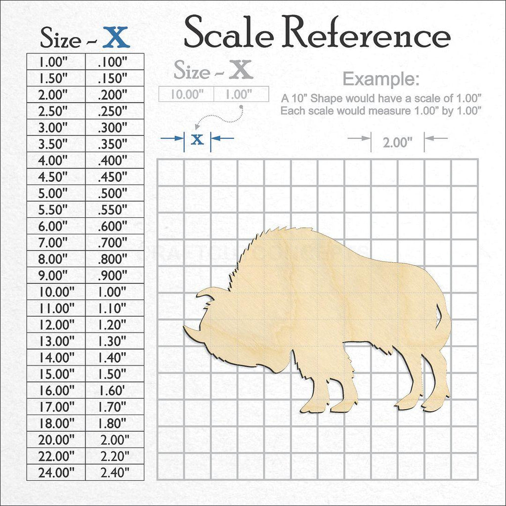 A scale and graph image showing a wood Buffalo Bison with Horn craft blank