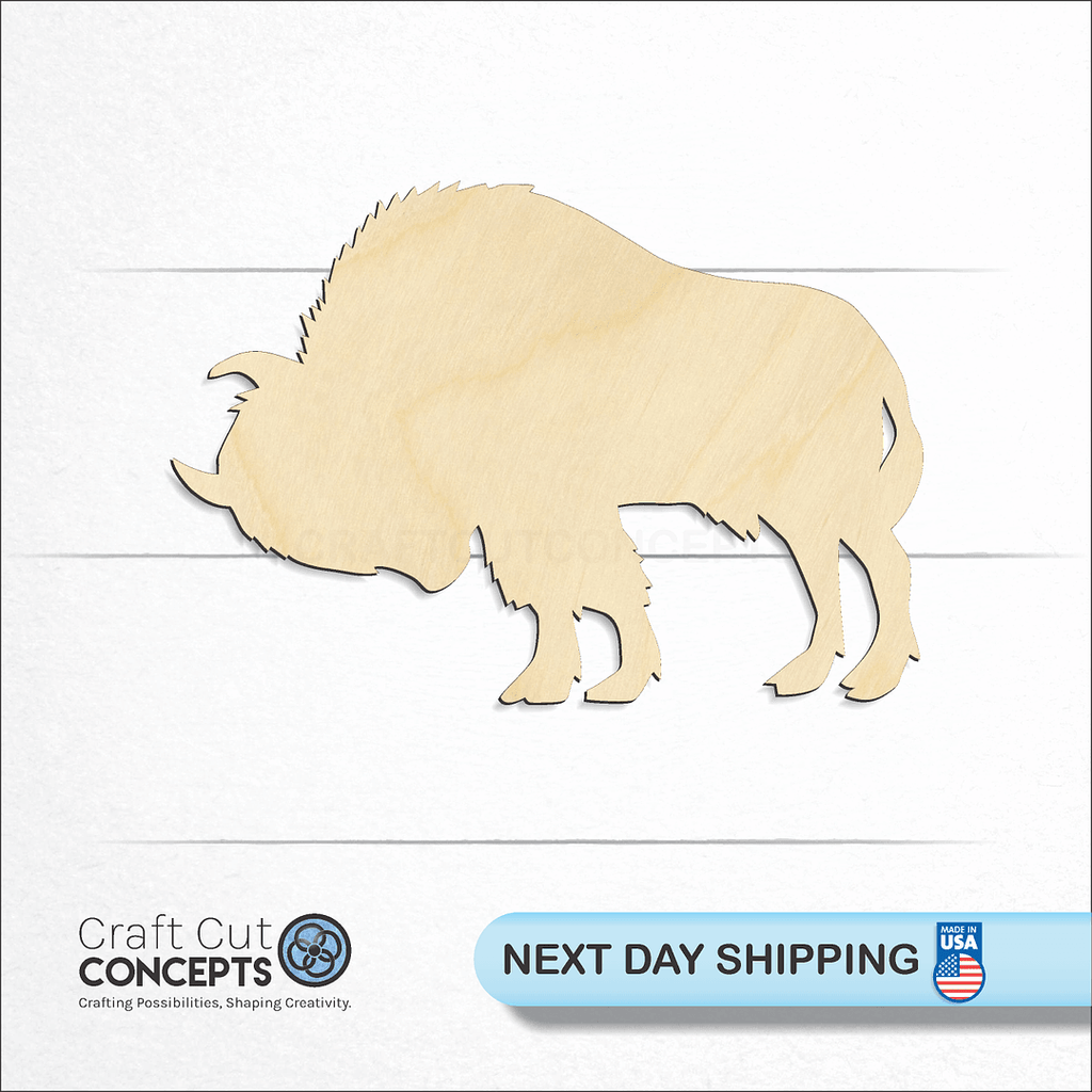 Craft Cut Concepts logo and next day shipping banner with an unfinished wood Buffalo Bison with Horn craft shape and blank