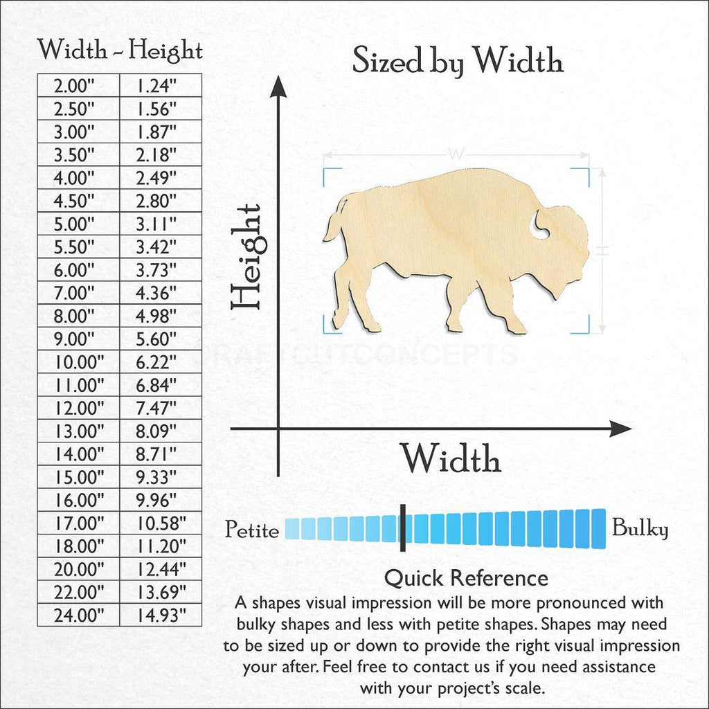 Sizes available for a laser cut Buffalo Bison craft blank