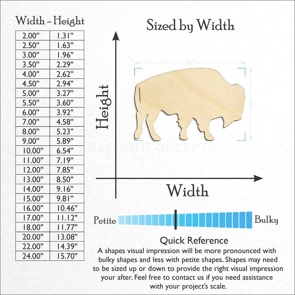 Sizes available for a laser cut Buffalo Bison craft blank