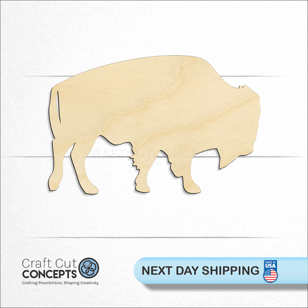 Craft Cut Concepts logo and next day shipping banner with an unfinished wood Buffalo Bison craft shape and blank