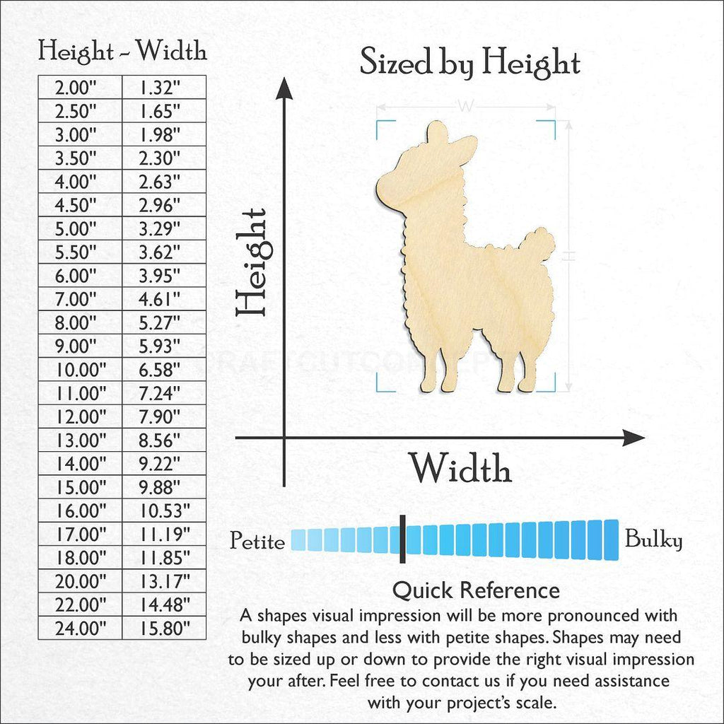 Sizes available for a laser cut Cute Sheep craft blank