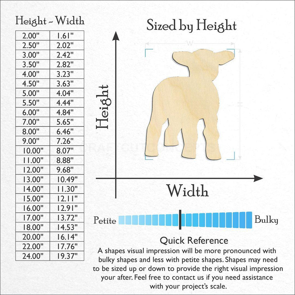 Sizes available for a laser cut Lamb Sheep craft blank