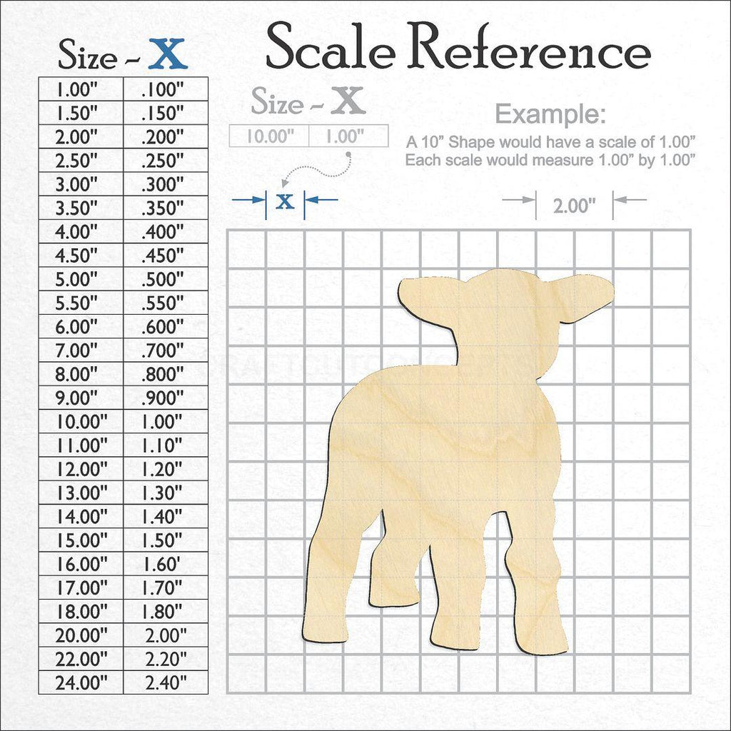 A scale and graph image showing a wood Lamb Sheep craft blank