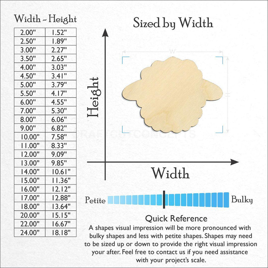 Sizes available for a laser cut Lamb Head craft blank