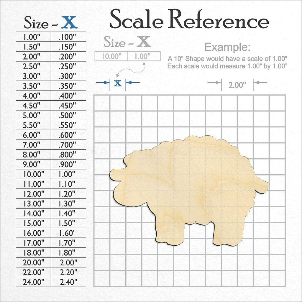 A scale and graph image showing a wood Cute Sheep craft blank