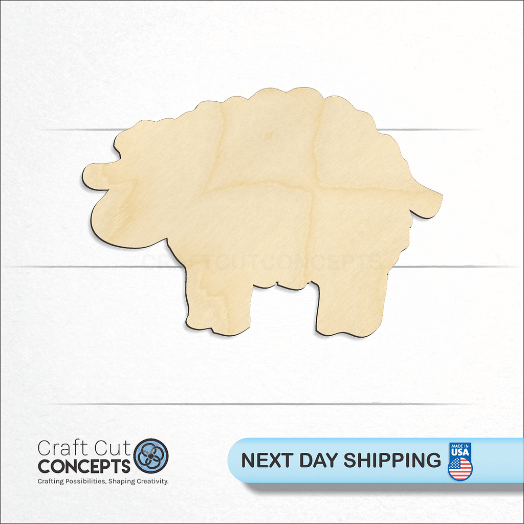 Craft Cut Concepts logo and next day shipping banner with an unfinished wood Cute Sheep craft shape and blank