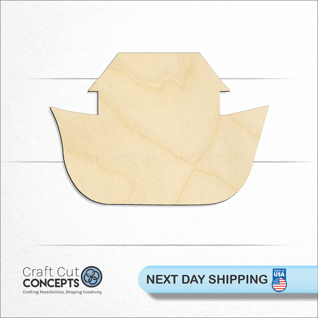 Craft Cut Concepts logo and next day shipping banner with an unfinished wood Ark craft shape and blank