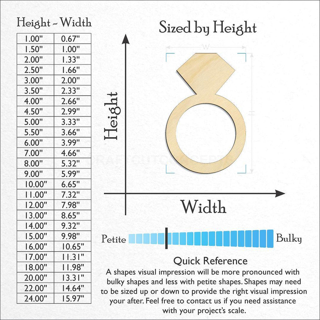 Sizes available for a laser cut Diamond Ring craft blank