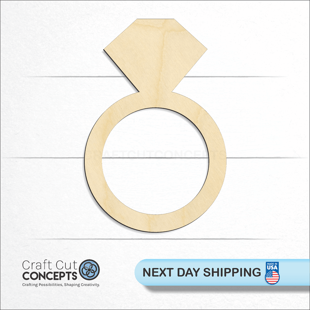 Craft Cut Concepts logo and next day shipping banner with an unfinished wood Diamond Ring craft shape and blank