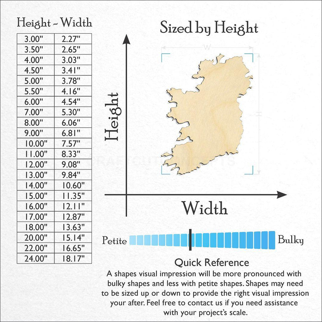 Sizes available for a laser cut Ireland craft blank