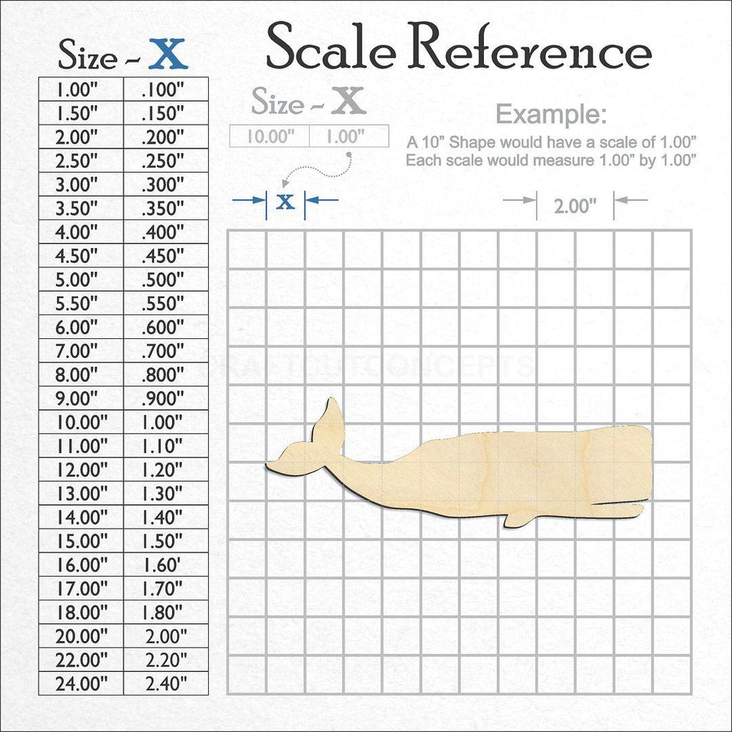 A scale and graph image showing a wood Sperm Whale craft blank