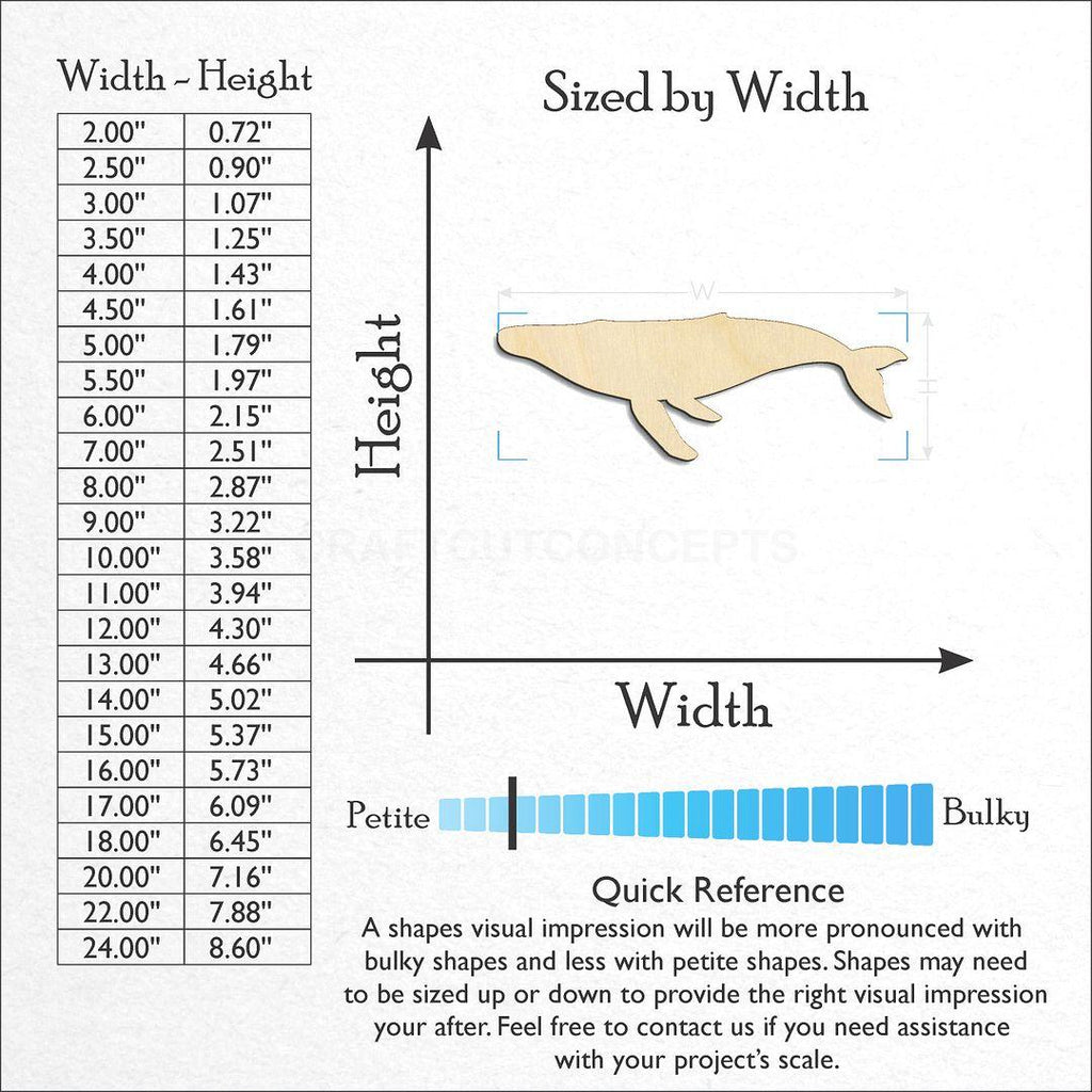 Sizes available for a laser cut  Humpback Whale craft blank