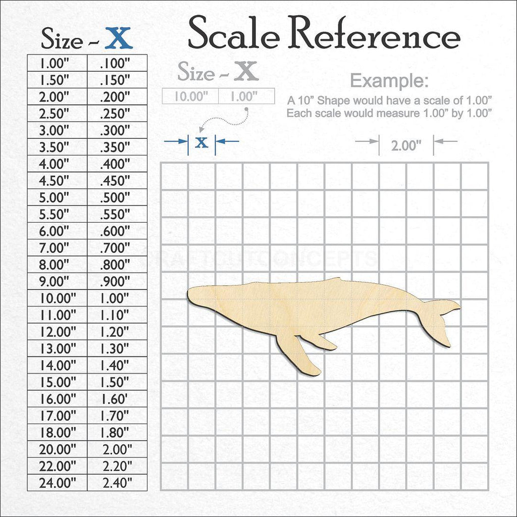 A scale and graph image showing a wood  Humpback Whale craft blank