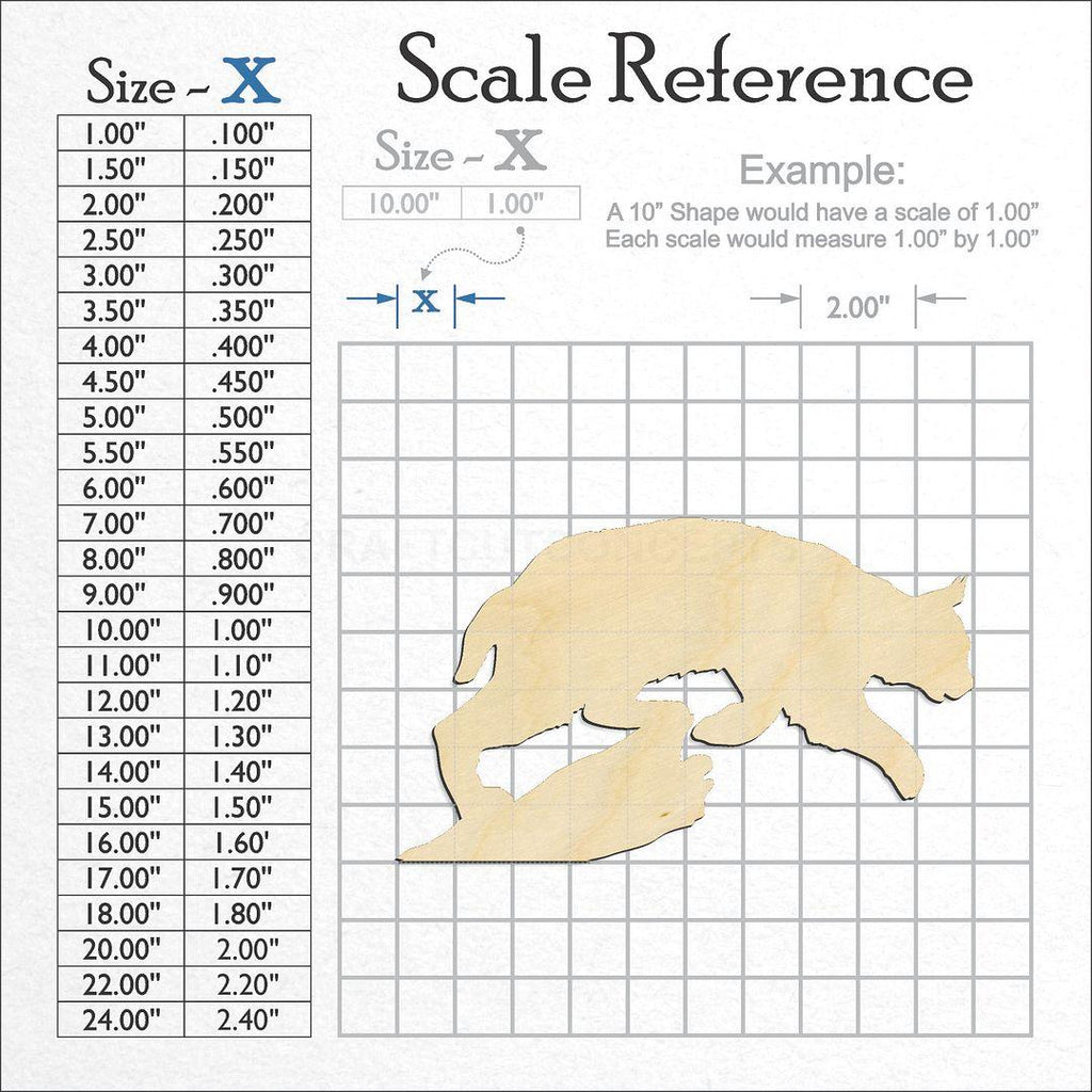 A scale and graph image showing a wood Bobcat Lynx craft blank