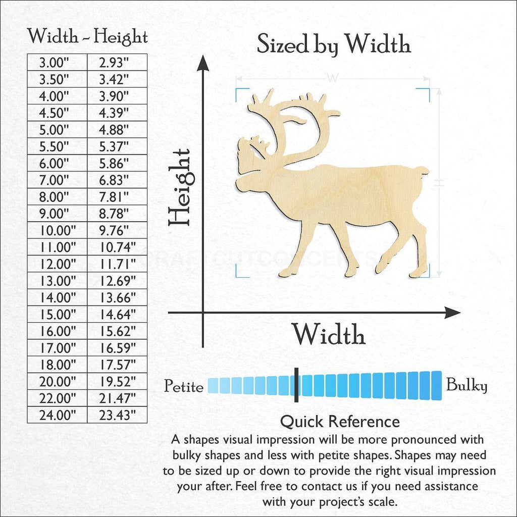 Sizes available for a laser cut Caribou craft blank