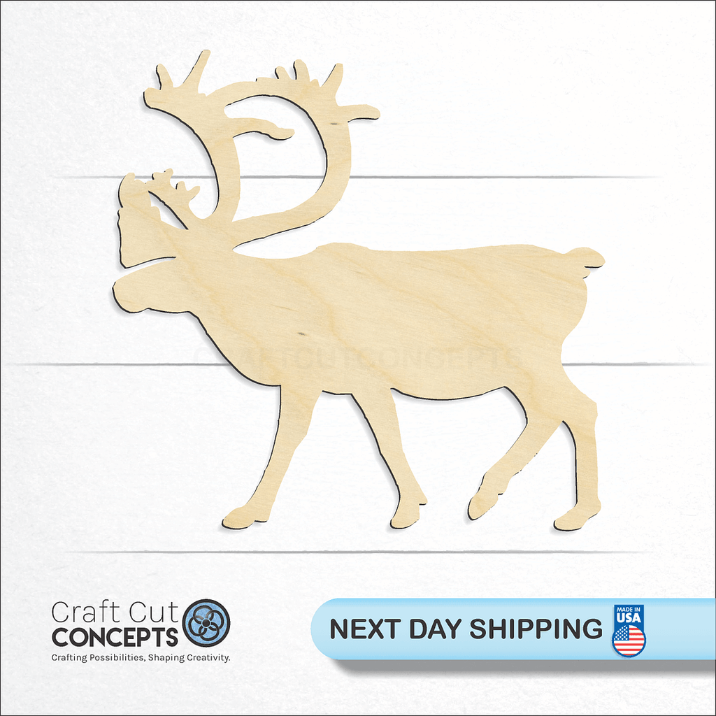 Craft Cut Concepts logo and next day shipping banner with an unfinished wood Caribou craft shape and blank