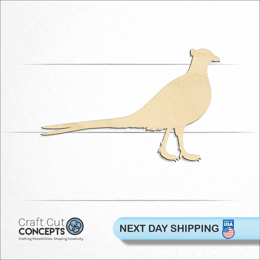 Craft Cut Concepts logo and next day shipping banner with an unfinished wood Pheasant craft shape and blank