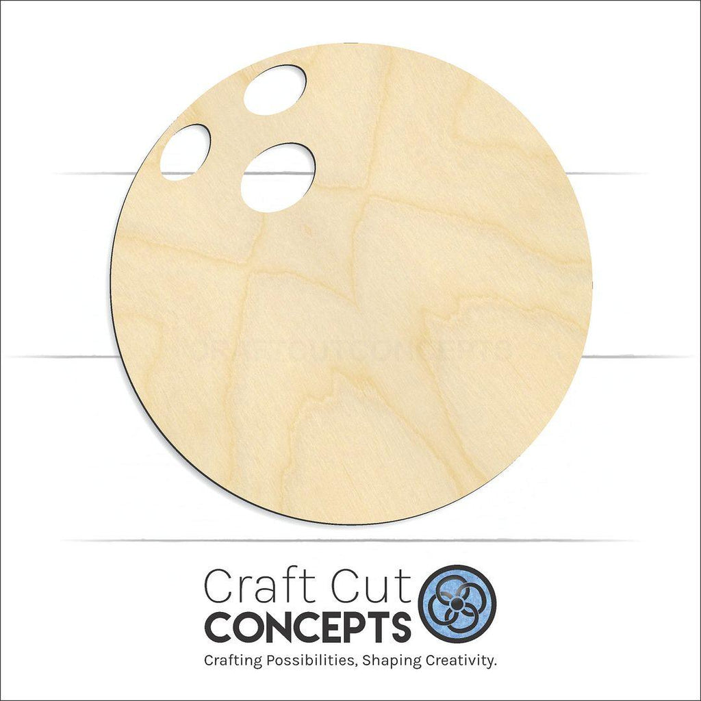 Craft Cut Concepts Logo under a wood Bowling Ball craft shape and blank